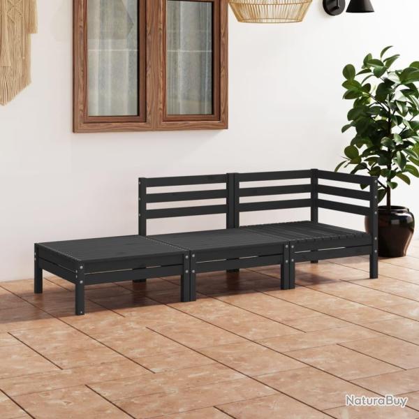 Salon de jardin 3 pcs Noir Bois de pin massif alsavelo