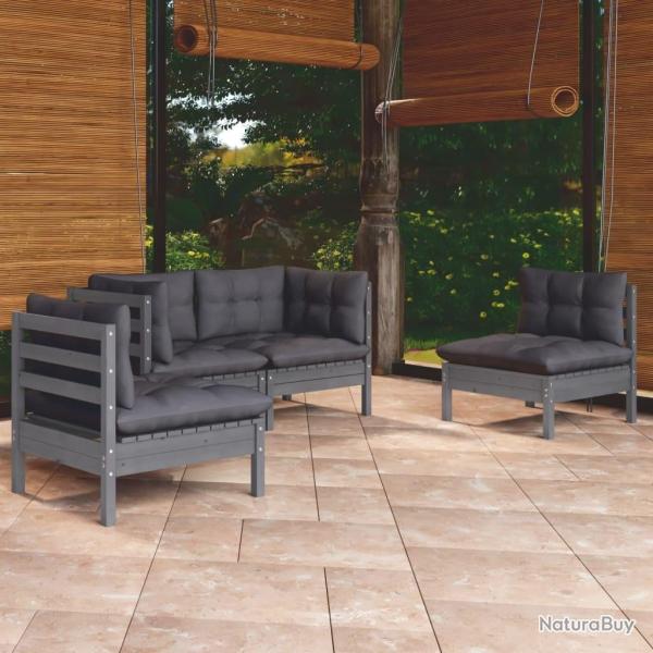 Salon de jardin 4 pcs avec coussins bois de pin massif alsavelo