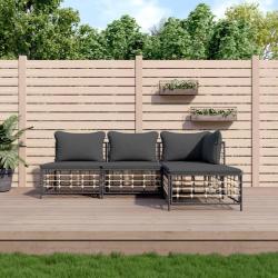 Salon de jardin 4 pcs avec coussins anthracite r&eacute;sine tress&eacute;e