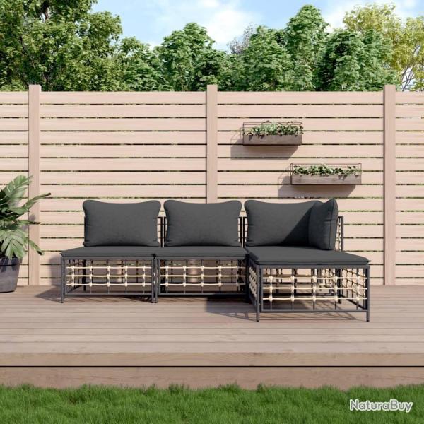 Salon de jardin 4 pcs avec coussins anthracite r�sine tress�e