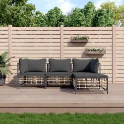 Salon de jardin 4 pcs avec coussins anthracite r&eacute;sine tress&eacute;e