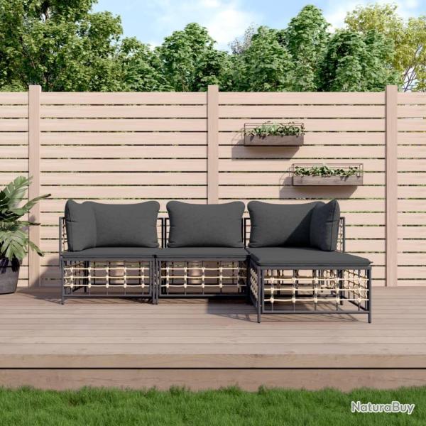 Salon de jardin 4 pcs avec coussins anthracite r�sine tress�e