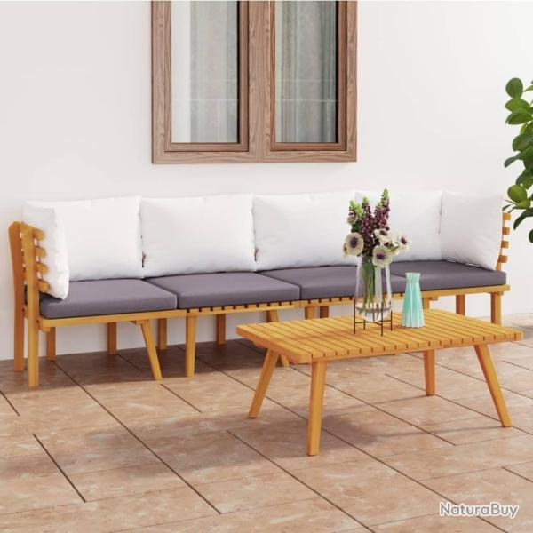 Salon de jardin 4 pcs avec coussins Bois d'acacia solide alsavelo