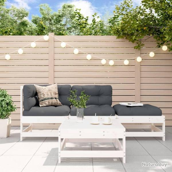 Salon de jardin 4 pcs avec coussins blanc bois massif alsavelo