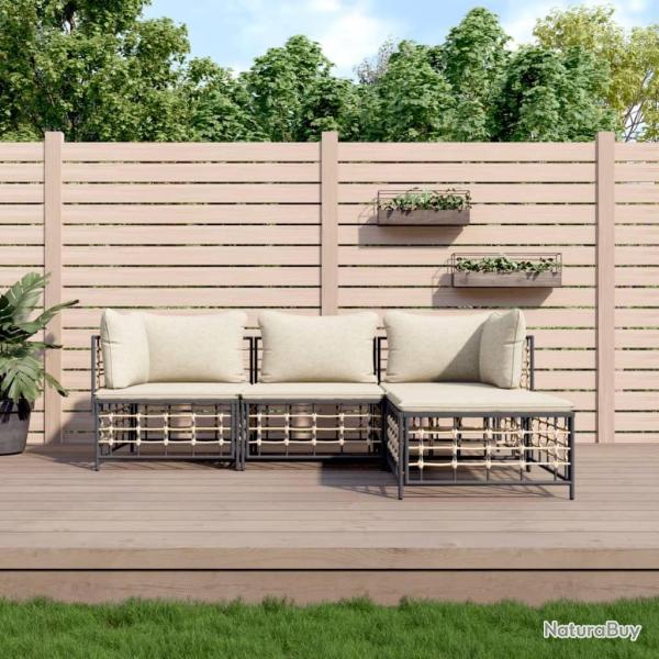 Salon de jardin 4 pcs avec coussins anthracite r�sine tress�e alsavelo