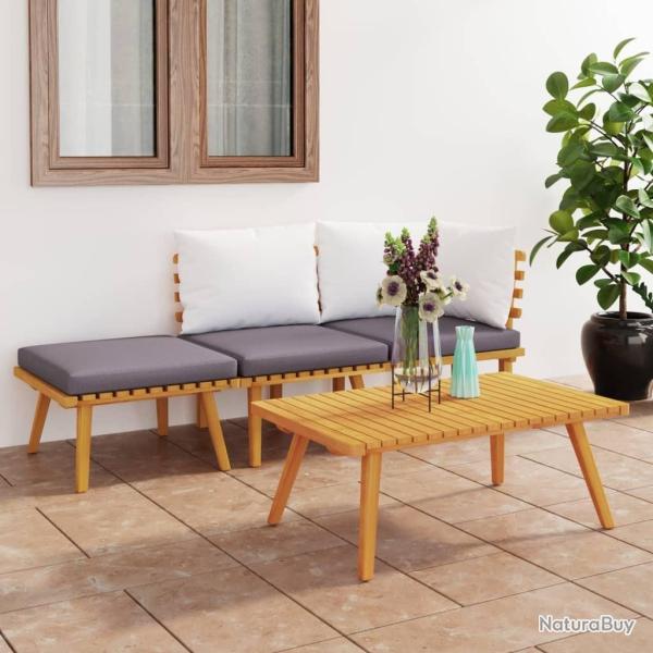 Salon de jardin 4 pcs avec coussins Bois d'acacia solide alsavelo