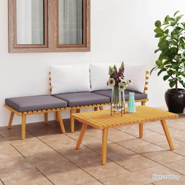 Salon de jardin 4 pcs avec coussins Bois d'acacia solide alsavelo