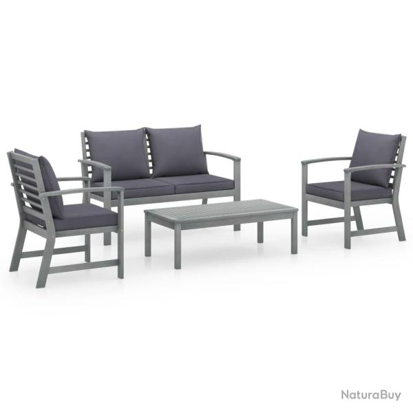 Salon de jardin 4 pcs avec coussins Bois d'acacia solide