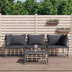 Salon de jardin 4 pcs avec coussins anthracite r&eacute;sine tress&eacute;e
