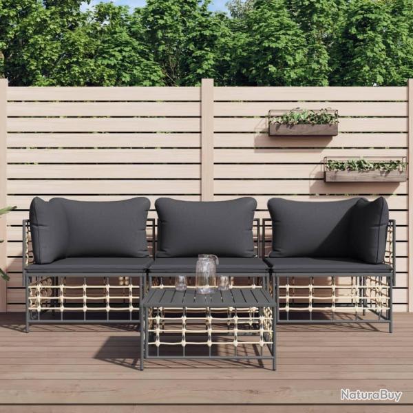 Salon de jardin 4 pcs avec coussins anthracite r�sine tress�e