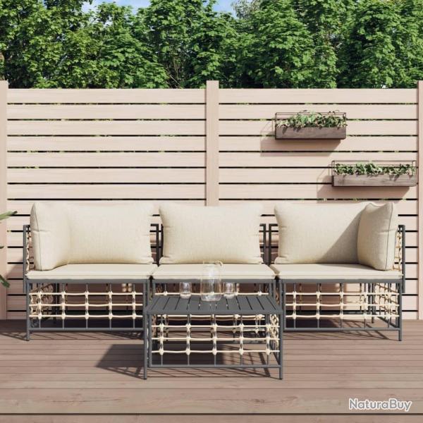 Salon de jardin 4 pcs avec coussins anthracite r�sine tress�e alsavelo