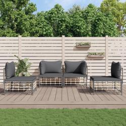 Salon de jardin 4 pcs avec coussins anthracite r&eacute;sine tress&eacute;e