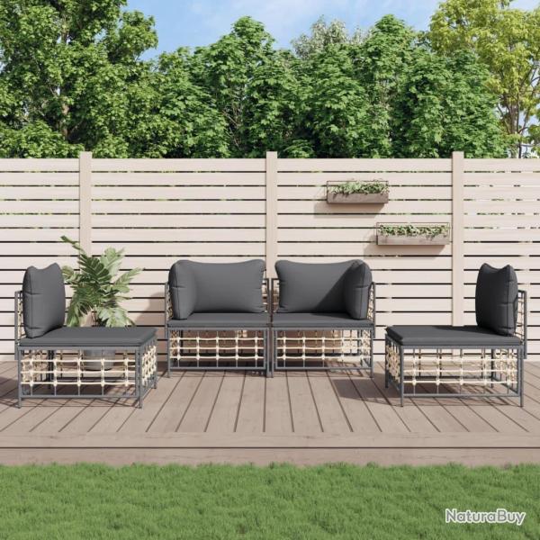 Salon de jardin 4 pcs avec coussins anthracite r�sine tress�e