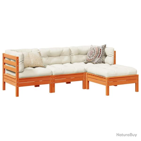 Salon de jardin 4 pcs avec coussins cire marron bois pin massif alsavelo