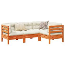 Salon de jardin 4 pcs avec coussins cire marron bois pin massif alsavelo