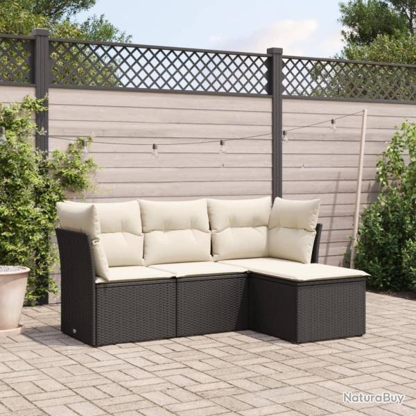 Salon de jardin 4 pcs avec coussins noir r�sine tress�e