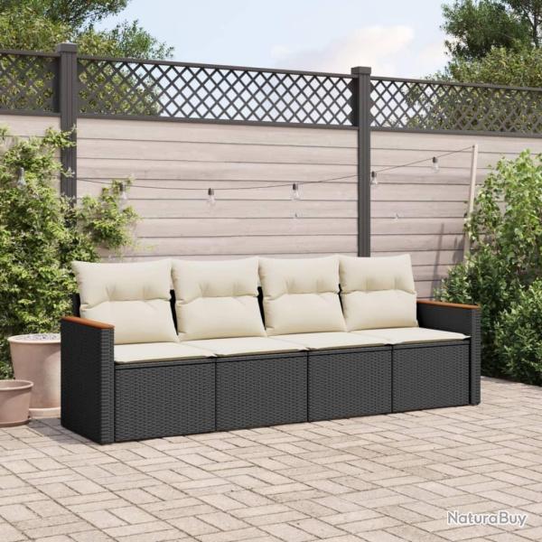 Salon de jardin 4 pcs avec coussins noir r�sine tress�e