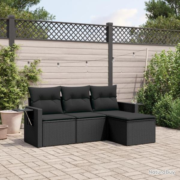 Salon de jardin 4 pcs avec coussins noir r�sine tress�e alsavelo