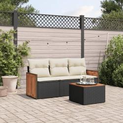 Salon de jardin 4 pcs avec coussins noir r&eacute;sine tress&eacute;e