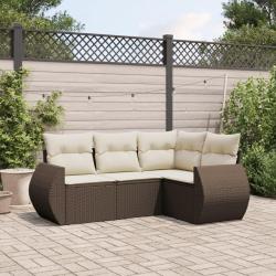 Salon de jardin 4 pcs avec coussins marron r&eacute;sine tress&eacute;e alsavelo