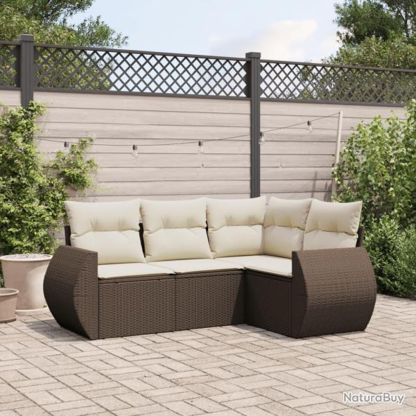 Salon de jardin 4 pcs avec coussins marron r�sine tress�e alsavelo