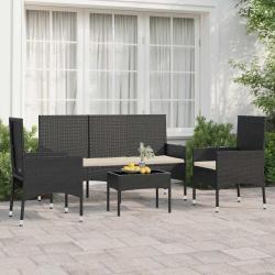 Salon de jardin 4 pcs avec coussins Noir R&eacute;sine tress&eacute;e