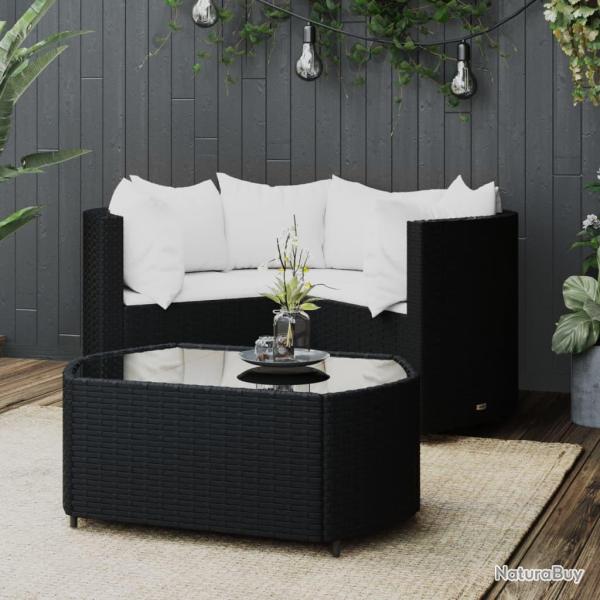 Salon de jardin 4 pcs avec coussins Noir R�sine tress�e alsavelo