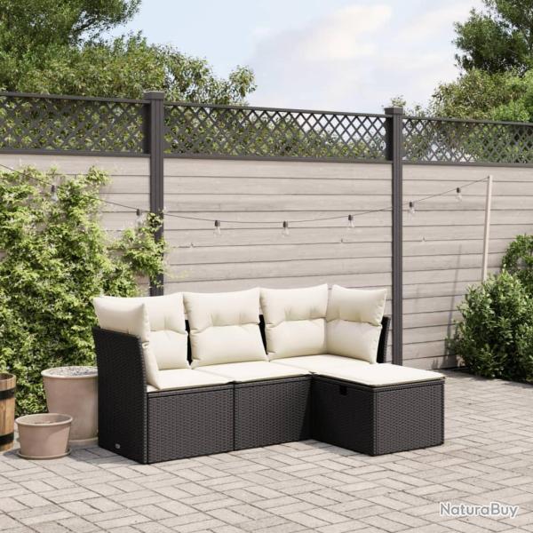 Salon de jardin 4 pcs avec coussins noir r�sine tress�e