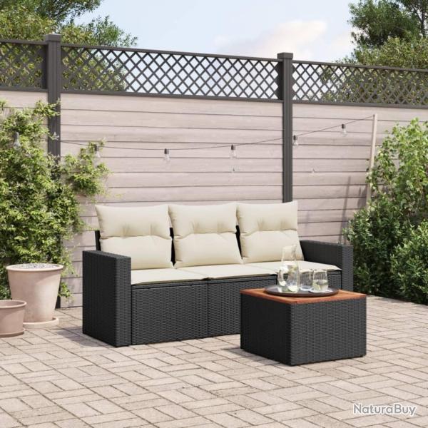 Salon de jardin 4 pcs avec coussins noir r�sine tress�e alsavelo