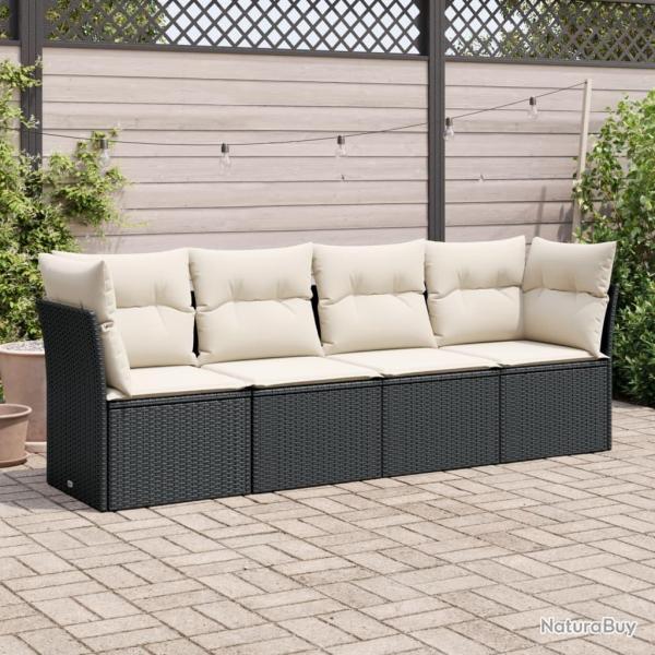 Salon de jardin 4 pcs avec coussins noir r�sine tress�e