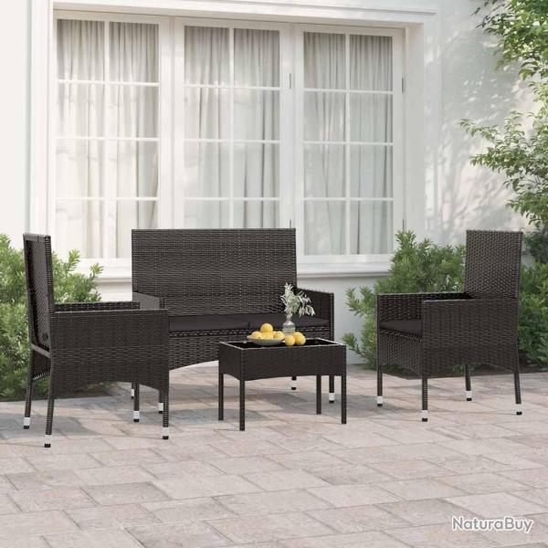 Salon de jardin 4 pcs avec coussins Noir Rsine tresse alsavelo