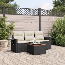 Salon de jardin 4 pcs avec coussins noir r&eacute;sine tress&eacute;e