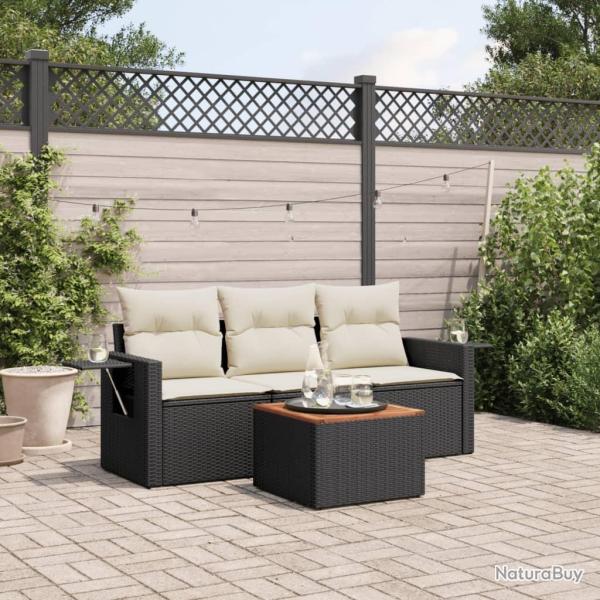 Salon de jardin 4 pcs avec coussins noir r�sine tress�e alsavelo