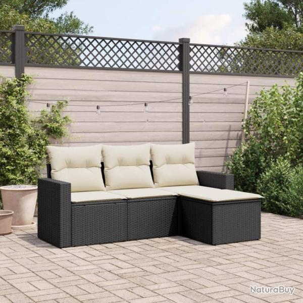 Salon de jardin 4 pcs avec coussins noir r�sine tress�e