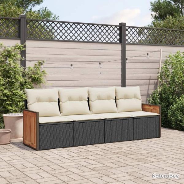 Salon de jardin 4 pcs avec coussins noir r�sine tress�e
