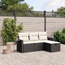 Salon de jardin 4 pcs avec coussins noir r&eacute;sine tress&eacute;e