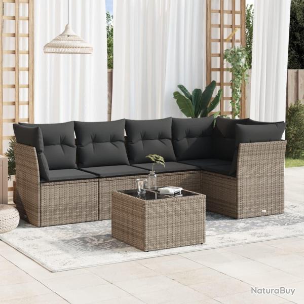Salon de jardin 6 pcs avec coussins gris r�sine tress�e alsavelo