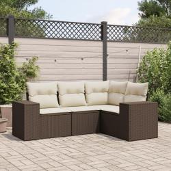Salon de jardin 4 pcs avec coussins marron r&eacute;sine tress&eacute;e