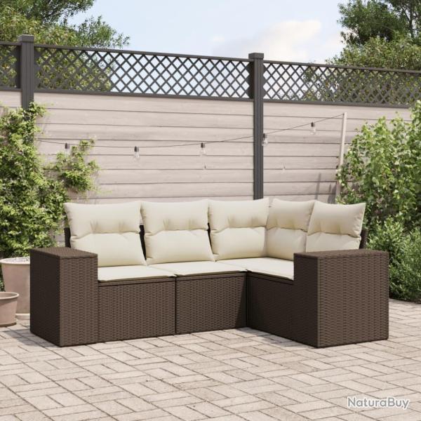 Salon de jardin 4 pcs avec coussins marron r�sine tress�e