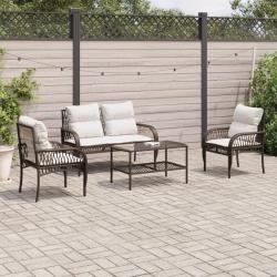 Salon de jardin 4 pcs avec coussins marron r&eacute;sine tress&eacute;e alsavelo