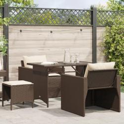 Salon de jardin 4 pcs avec coussins marron r&eacute;sine tress&eacute;e alsavelo