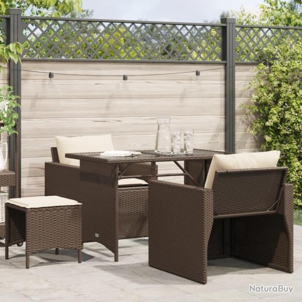 Salon de jardin 4 pcs avec coussins marron r�sine tress�e alsavelo
