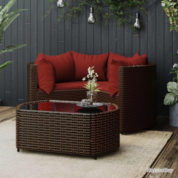 Salon de jardin 4 pcs avec coussins Marron Rsine tresse alsavelo