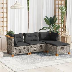 Salon de jardin 4 pcs avec coussins gris r&eacute;sine tress&eacute;e