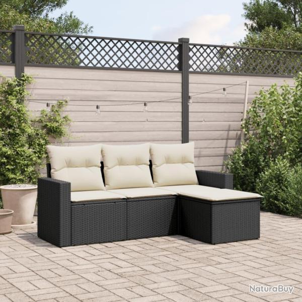 Salon de jardin 4 pcs avec coussins noir r�sine tress�e alsavelo
