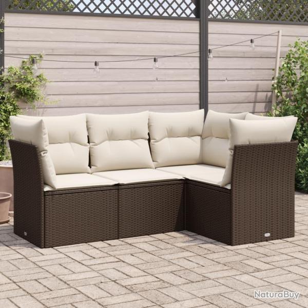 Salon de jardin 4 pcs avec coussins marron r�sine tress�e