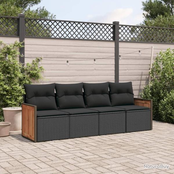 Salon de jardin 4 pcs avec coussins noir r�sine tress�e