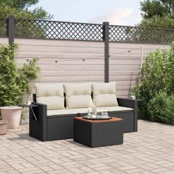 Salon de jardin 4 pcs avec coussins noir r&eacute;sine tress&eacute;e
