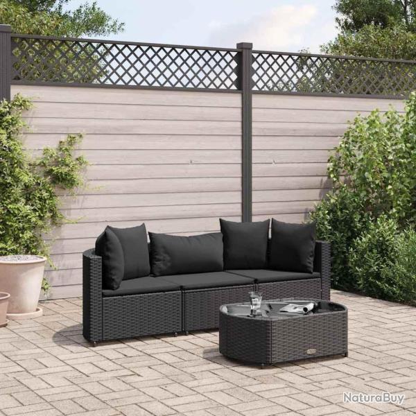 Salon de jardin 4 pcs avec coussins noir r�sine tress�e alsavelo