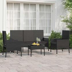 Salon de jardin 4 pcs avec coussins Noir R&eacute;sine tress&eacute;e alsavelo